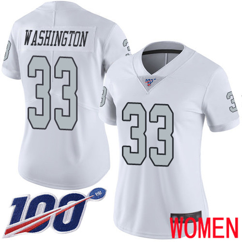 Oakland Raiders Limited White Women DeAndre Washington Jersey NFL Football #33 100th Season Jersey->women nfl jersey->Women Jersey